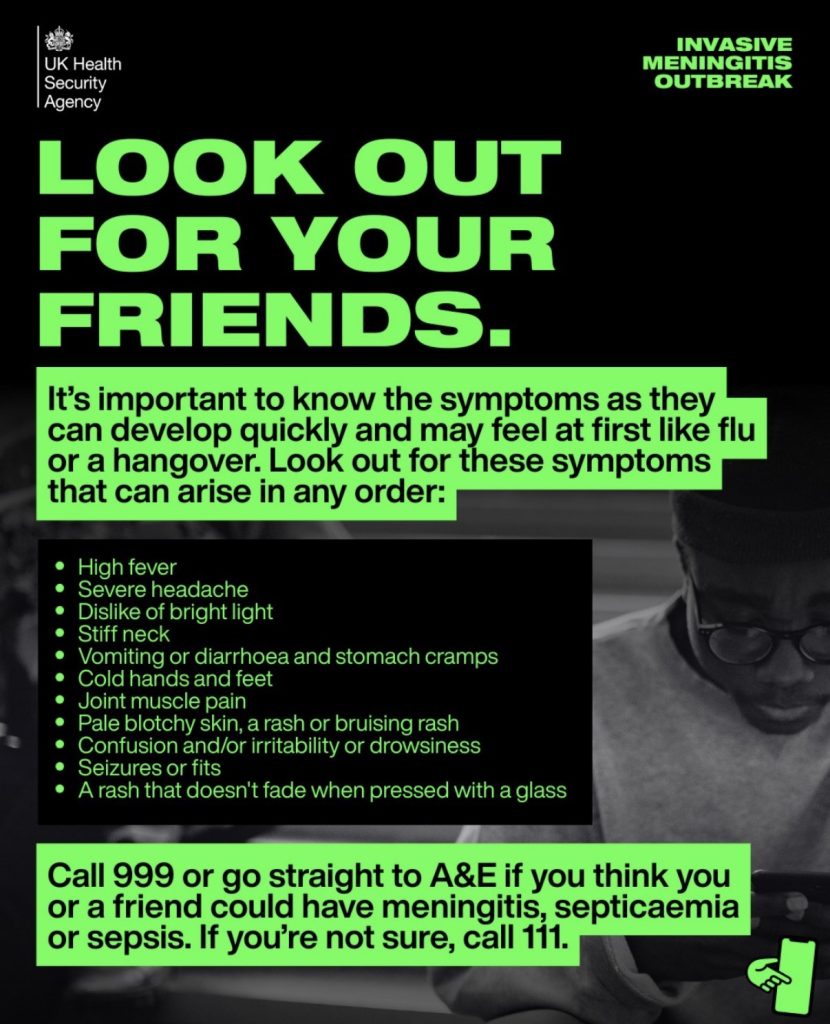 Invasive meningitis outbreak. Click here for more information.